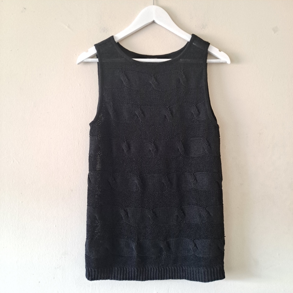 Talbots Linen Cable Knit Boat Neck Sleeveless Top